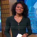 Janai’s green ribbed button down dress on Good Morning America