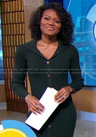 Janai’s green ribbed button down dress on Good Morning America