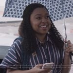Janine’s blue striped shirtdress on Abbott Elementary