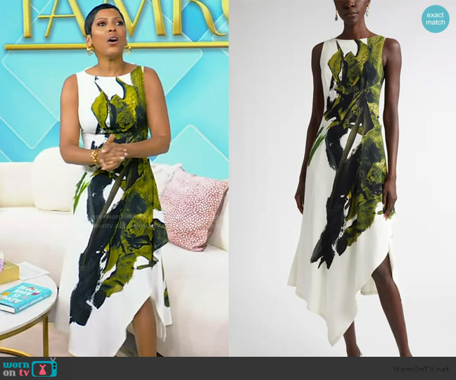 Jason Wu Brushstroke Print Asymmetric Crepe Dress worn by Tamron Hall on Tamron Hall Show