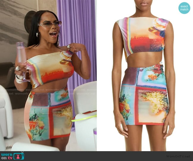 Jean Paul Gaultier Patchwork Print Sleeveless Knit Cutout Dress worn by Kelli Ferrell on The Real Housewives of Atlanta