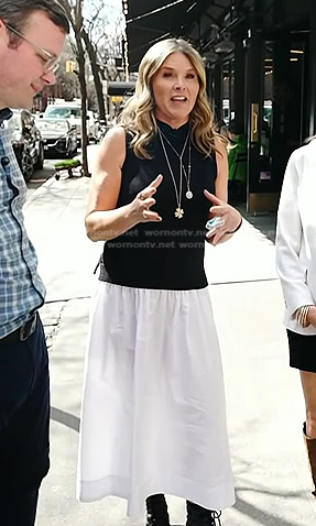Jenna’s black knit vest and white skirt on Today