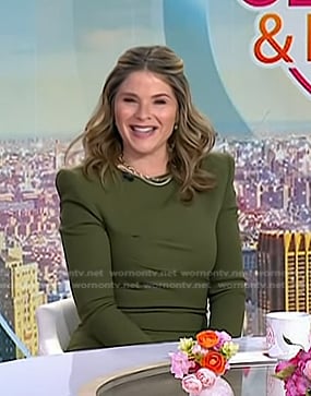 Jenna’s olive padded shoulder dress on Today