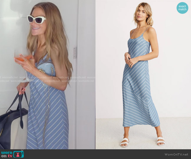 Jenni Kayne Kendall Slip Dress in Vintage Blue Stripe worn by Dorit Kemsley on The Real Housewives of Beverly Hills