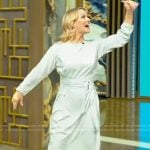 Jennie Garth’s mint belted dress on Tamron Hall Show