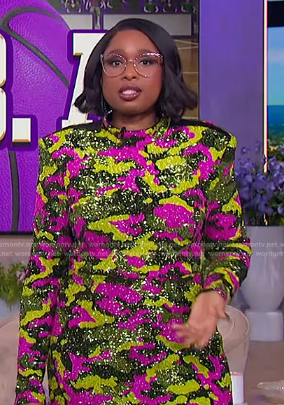 Jennifer’s metallic camo mini dress on The Jennifer Hudson Show