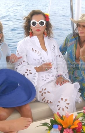 Jennifer’s white cutout v-neck dress on The Real Housewives of Beverly Hills