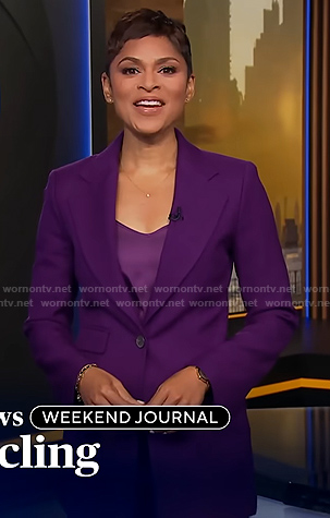 Jericka’s purple blazer and pant suit on CBS Evening News