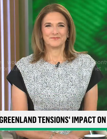 Jill Schlesinger’s speckled panel dress on CBS Mornings