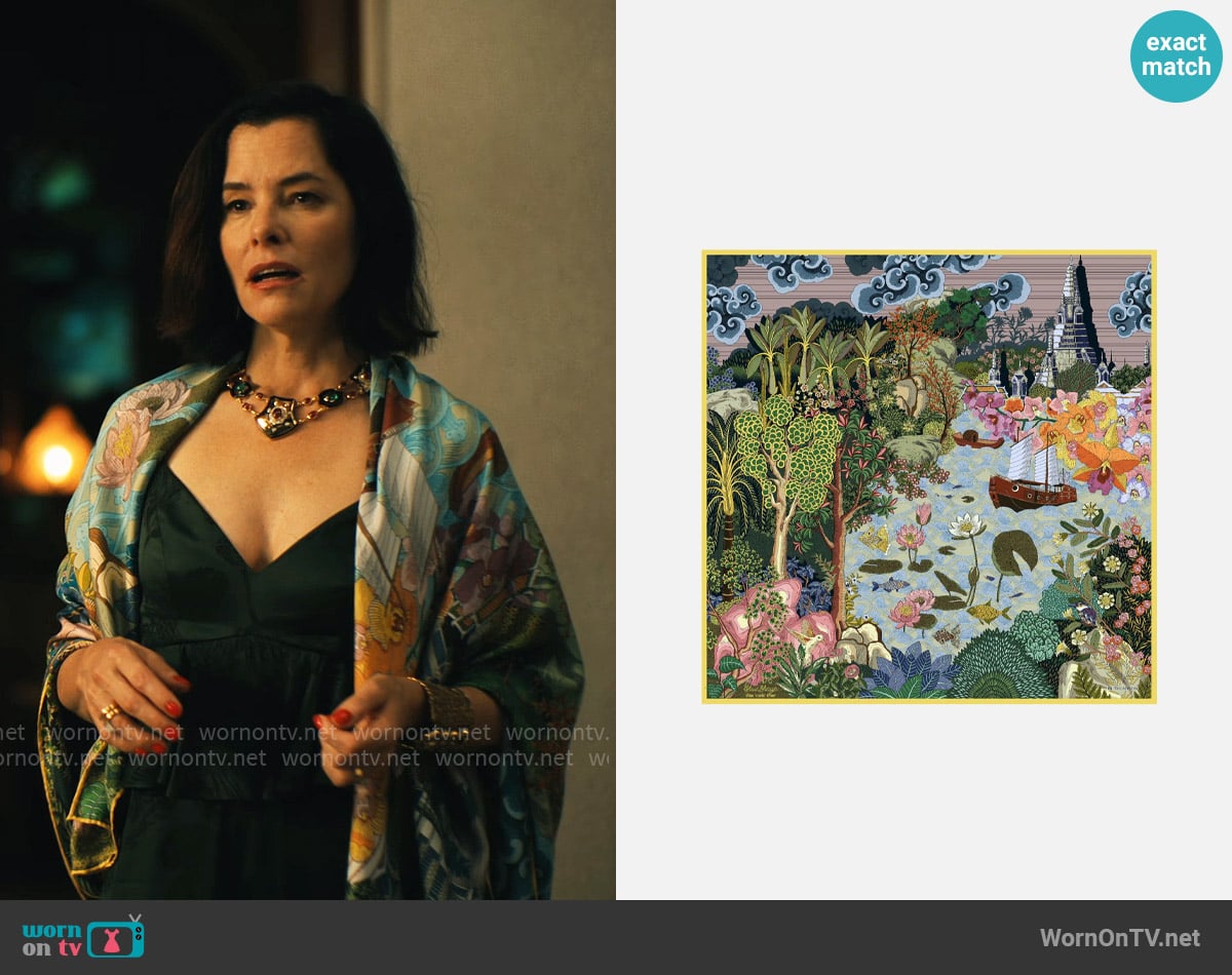 Jim Thompson Siam River Silk Twill Shawl worn by Victoria Ratliff (Parker Posey) on The White Lotus