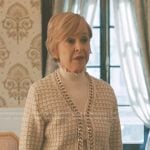 Phyllis’s ivory chain trim cardigan on Elsbeth