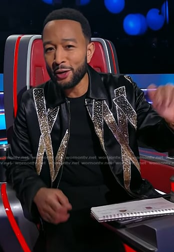 John Legend’s black crystal embellished Jacket on The Voice