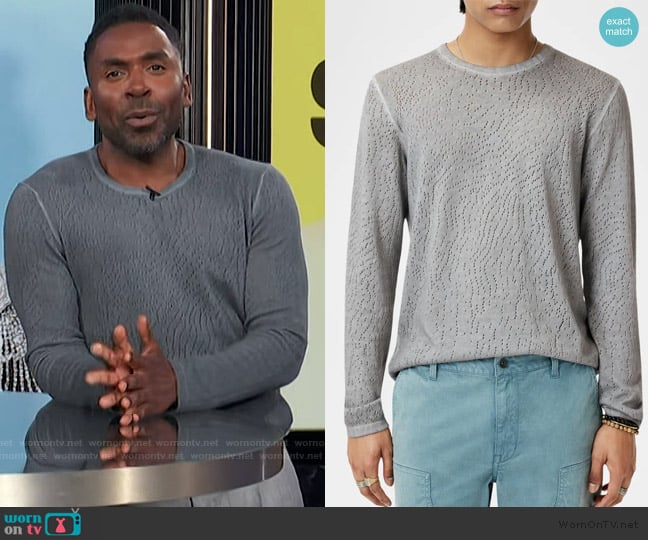 John Varvatos Camden Mesh Stitch Sweater worn by Justin Sylvester on E! News