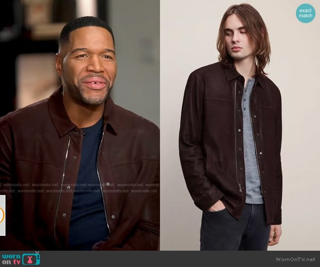 John Varvatos Snap Front Suede Shirt Jacket worn by Michael Strahan on Good Morning America