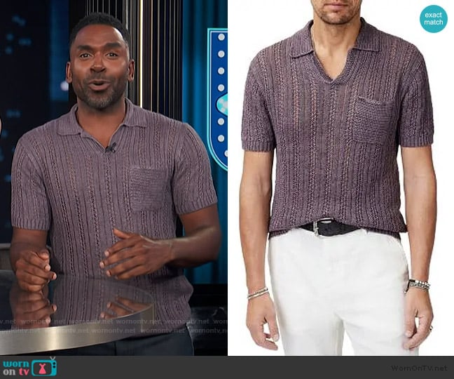 John Varvatos Odin Linen Sweater Polo worn by Justin Sylvester on E! News