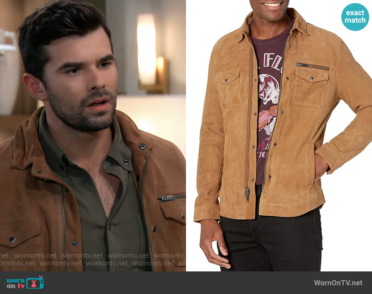 John Varvatos Shilo Light Suede Shirt Jacket worn by Harrison Chase (Josh Swickard) on General Hospital