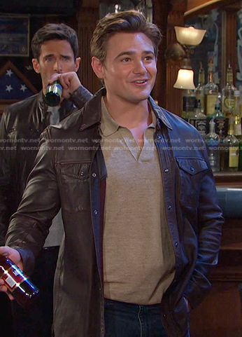 Johnny’s beige polo shirt and brown leather jacket on Days of our Lives