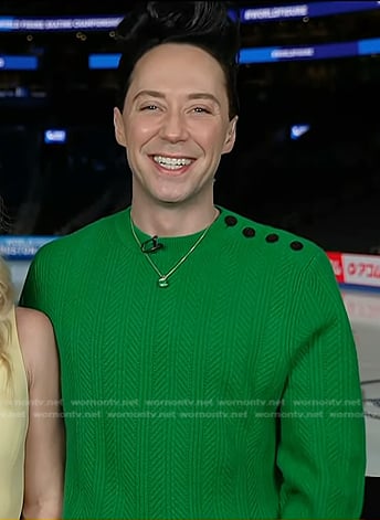 Johnny Weir’s green button shoulder sweater on Today