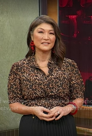 Juju’s leopard print short sleeve blouse on Good Morning America