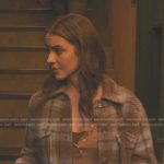 Jules’s pink waffle cardigan and plaid jacket on Greys Anatomy