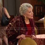 Julie’s red plaid velvet trim sheer jacket on Days of our Lives