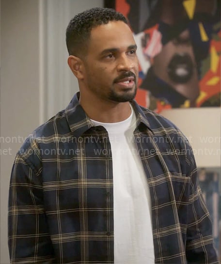 Junior’s navy checked shirt on Poppas House