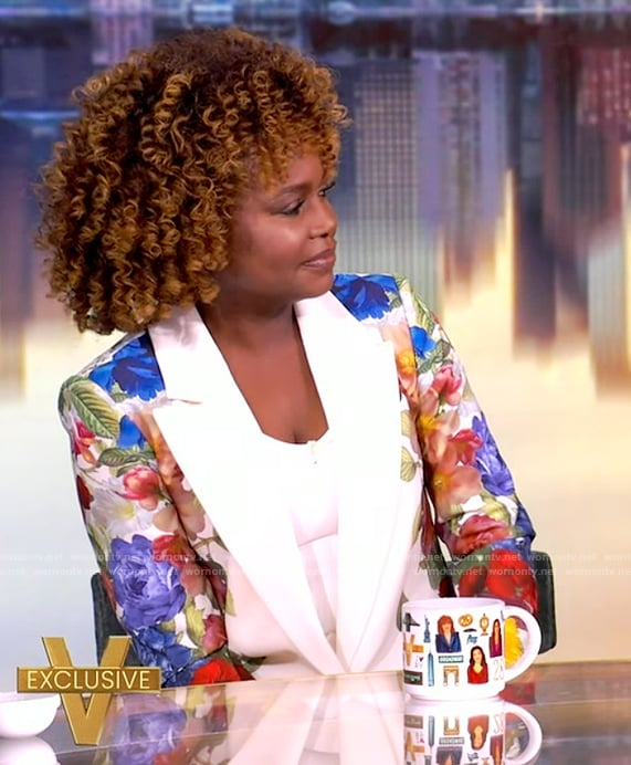 Karine Jean-Pierre’s white floral print blazer on The View