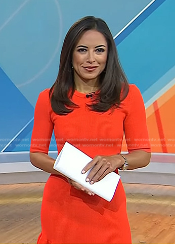 Kaylee’s orange ribbed mini dress on Today