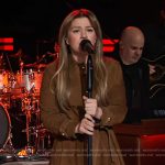 Kelly’s brown suede coat on The Kelly Clarkson Show