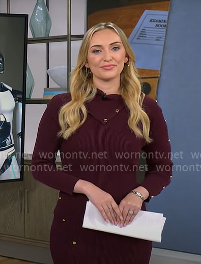 Kelly O’Grady’s purple knit dress with buttons on CBS Mornings