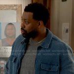 Kevin’s blue waffle textured shirt jacket on Chicago PD