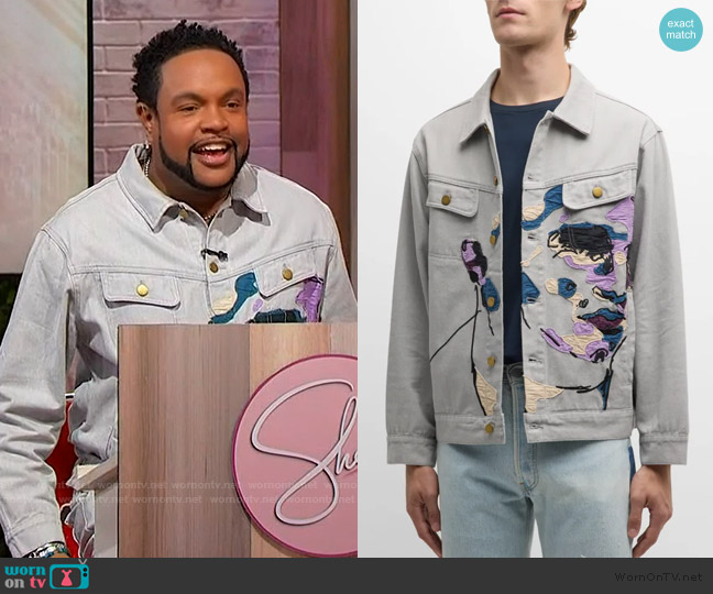 KidSuper Face Embroidered Denim Jacket worn by Jawn Murray on Sherri