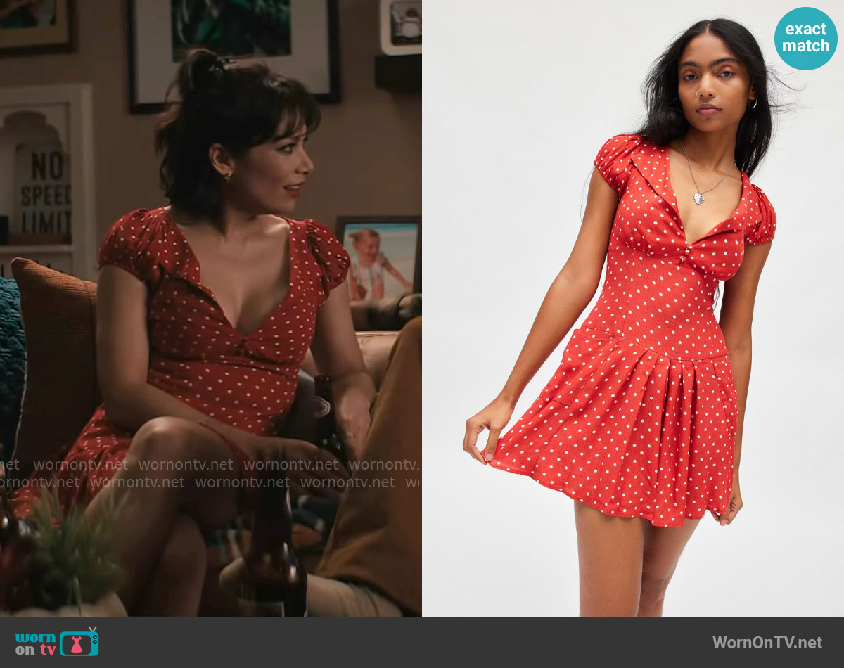 Kimchi Blue Vera Polka Dot Drop Waist Mini Dress worn by Cricket (Ginger Gonzaga) on Grosse Pointe Garden Society
