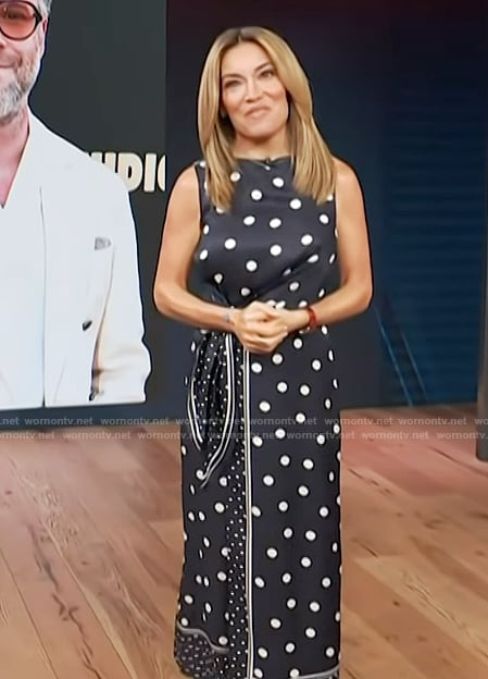 Kit’s navy mixed polka dot print belted dress on Access Hollywood