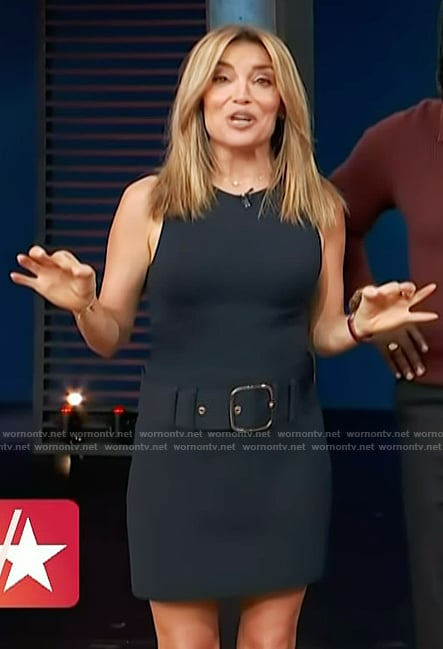 Kit’s navy belted mini skirt on Access Hollywood