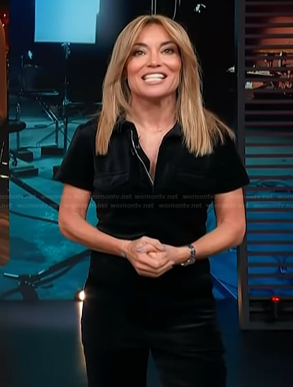 Kit’s black velvet jumpsuit on Access Hollywood