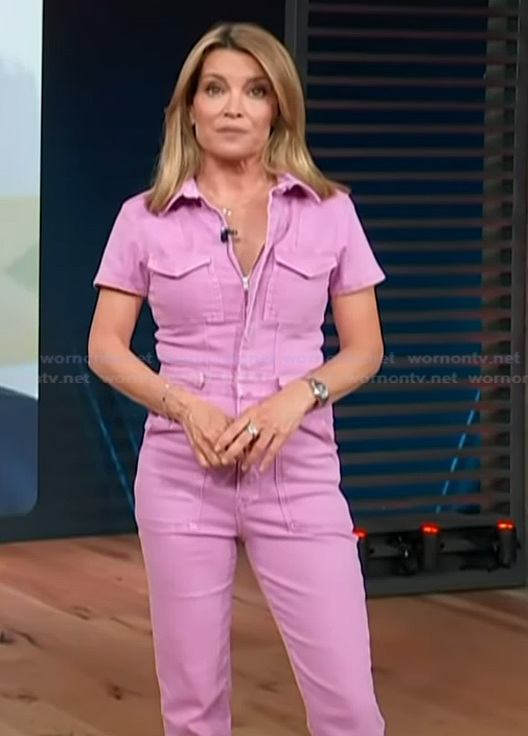 Kit’s pink denim jumpsuit on Access Hollywood