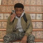 KJ’s khaki bomber jacket on All American