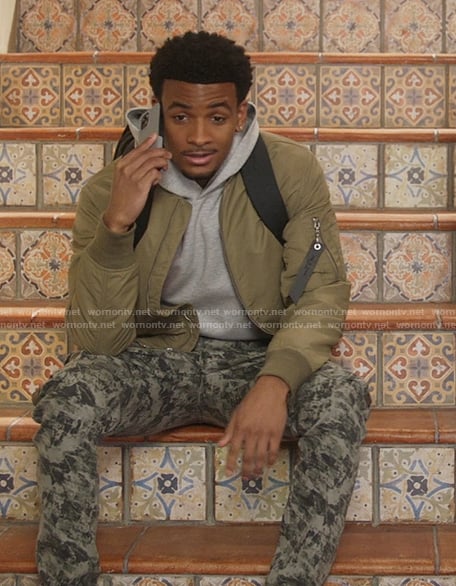 KJ’s khaki bomber jacket on All American