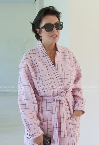 Kris’s pink tweed wrap jacket on The Kardashians