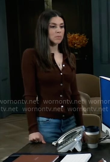 Kristina’s brown ribbed cardigan on General Hospital