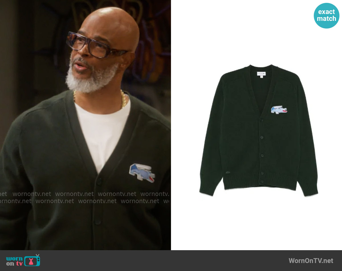 Lacoste Crocodile-emblem wool cardigan worn by Poppa (Damon Wayans) on Poppas House