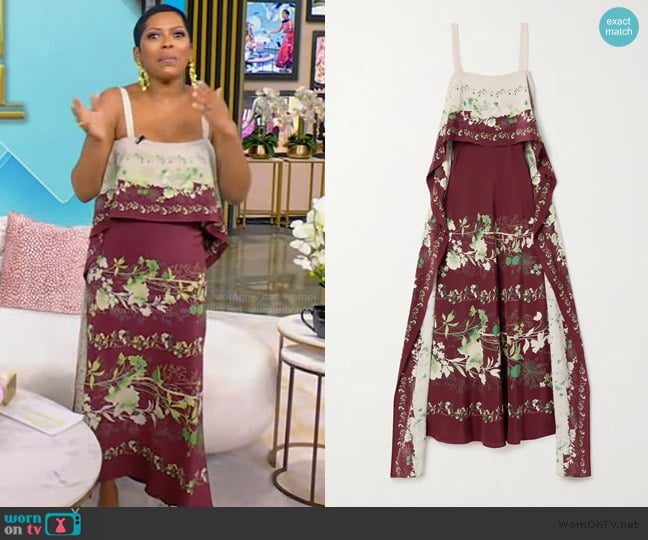LA DoubleJ Floral silk crêpe de chine midi dress worn by Tamron Hall on Tamron Hall Show