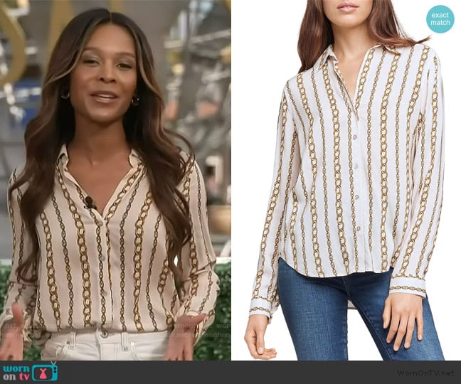 L'Agence Holly Chain Print Blouse worn by Zuri Hall on Access Hollywood