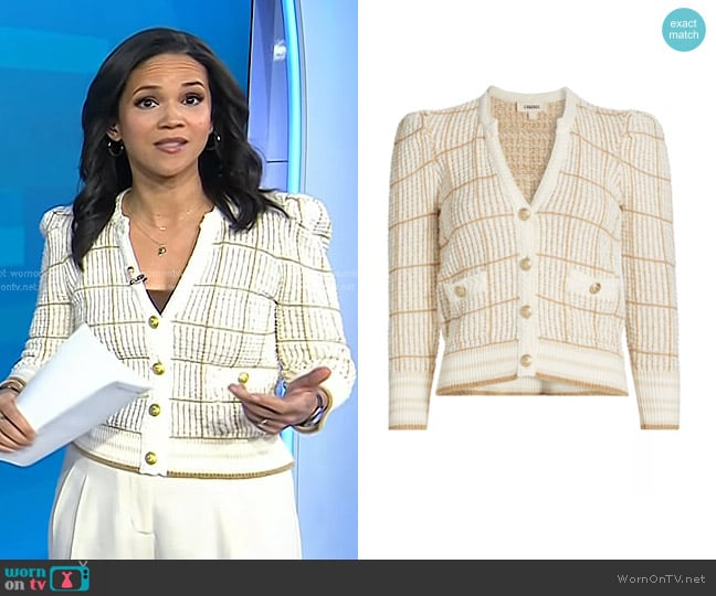 L'Agence Jenni Cardigan in Ivory Cappuccino Multi worn by Laura Jarrett on Today