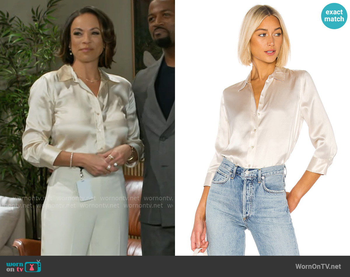 L'Agence Dani Blouse in Champagne worn by Naomi Hamilton Hawthorne (Arielle Prepetit) on Beyond the Gates