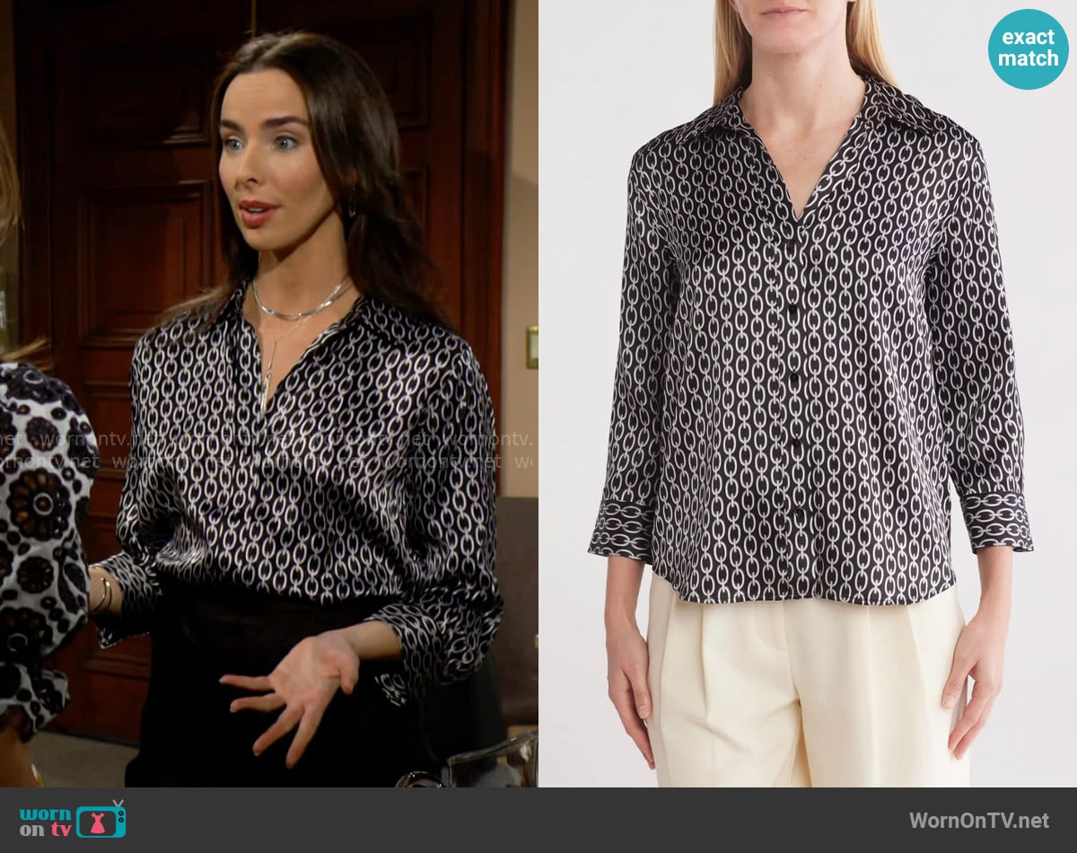L'Agence Dani Silk Button-Up Shirt worn by Ivy Forrester (Ashleigh Brewer) on The Bold and the Beautiful