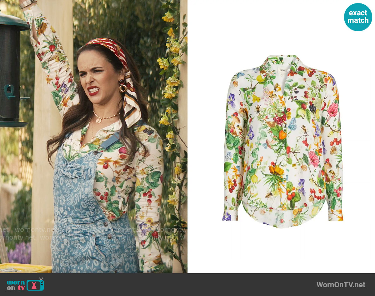 L'Agence Holly Botanical Button-Front Blouse worn by Birdie (Melissa Fumero) on Grosse Pointe Garden Society