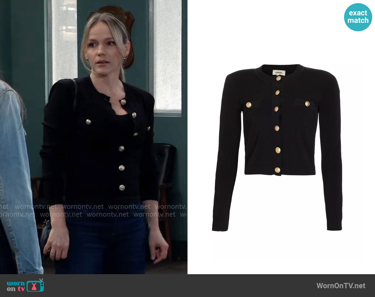 L'Agence Toulouse Crop Cardigan in Black worn by Lulu Spencer (Alexa Havins Bruening) on General Hospital