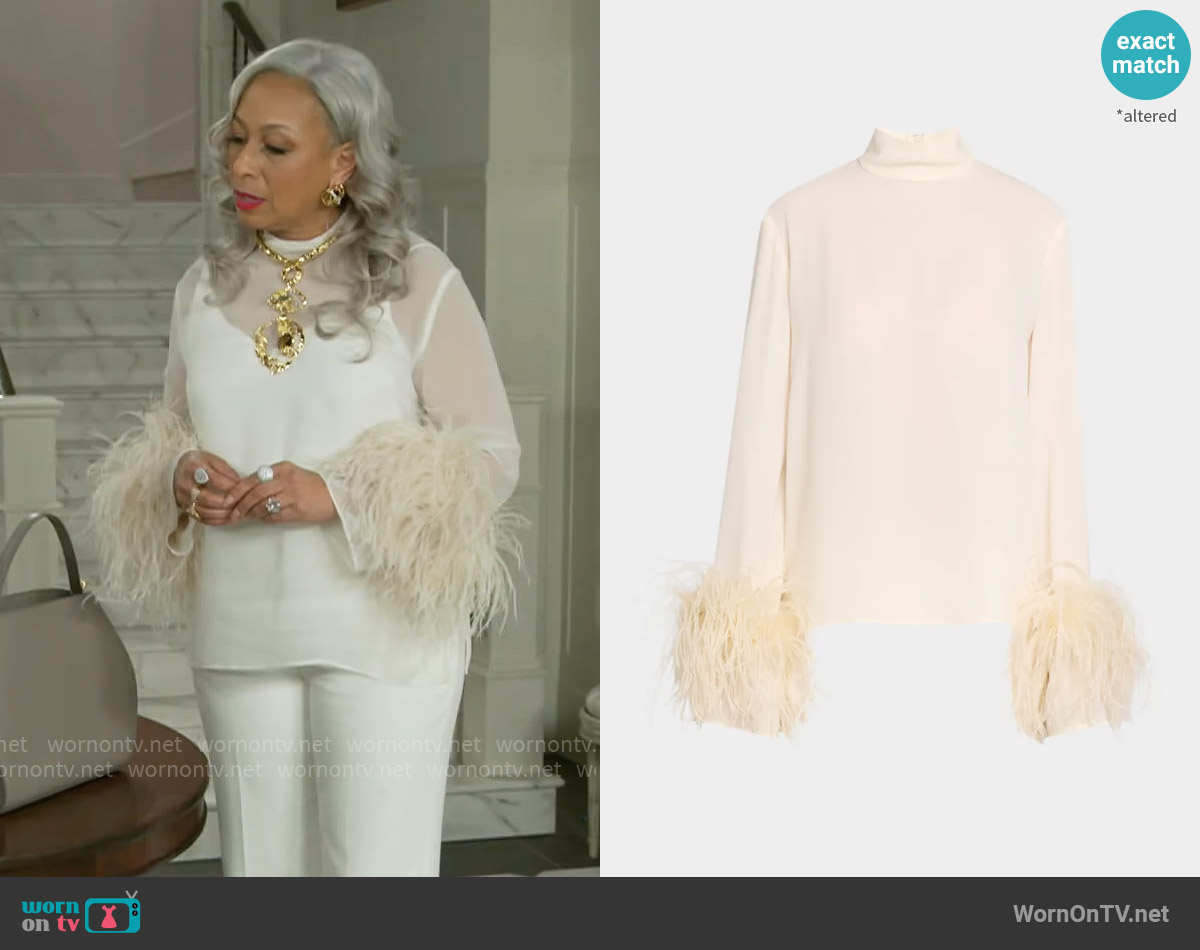 Lapointe Feather-Cuff Long-Sleeve Lightweight Georgette Top worn by Anita Dupree (Tamara Tunie) on Beyond the Gates